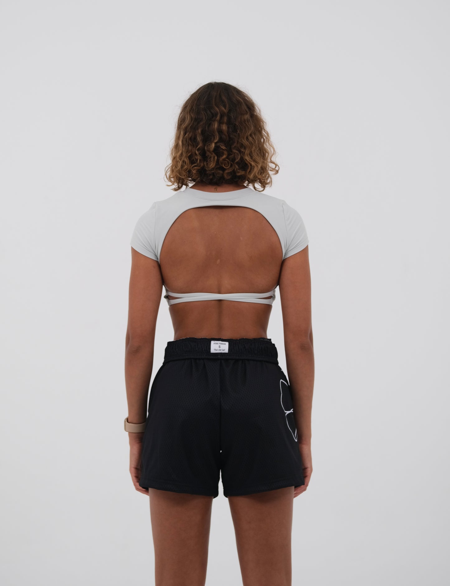Top de sport court dos nu | Blanc Grisé