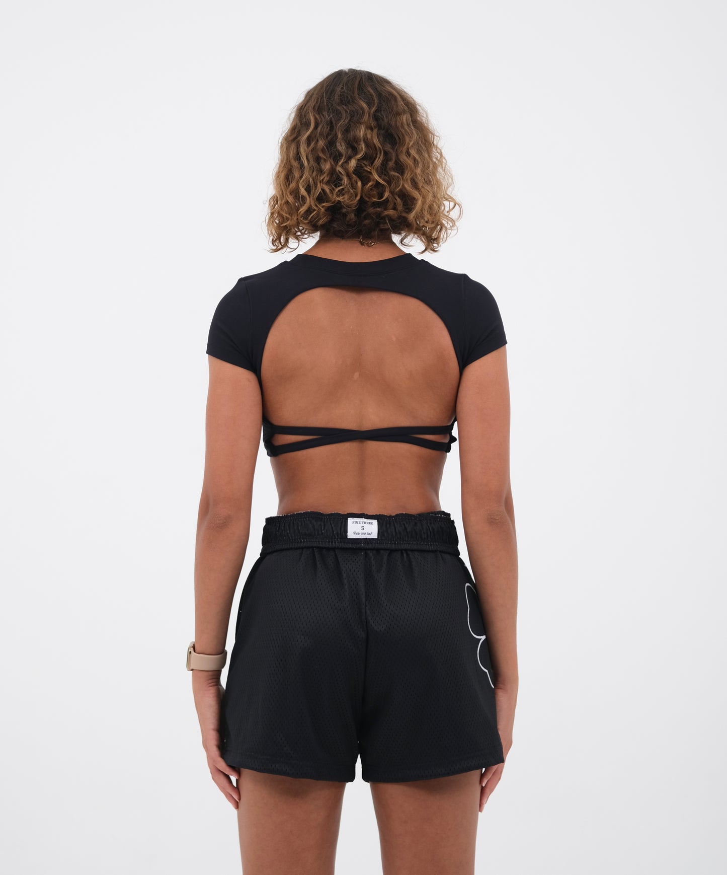 Top de sport court dos nu | Noir