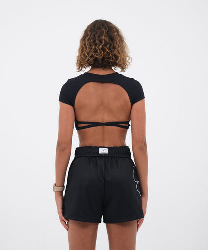 Top de sport court dos nu | Noir