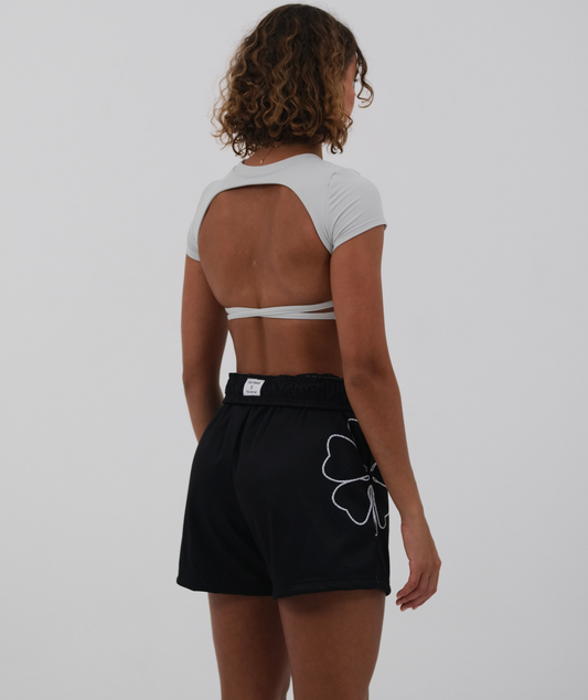 Top de sport court dos nu | Blanc Grisé