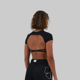 Top de sport court dos nu | Noir