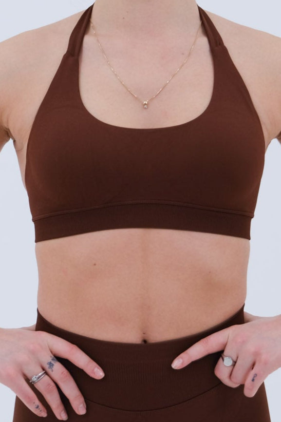 HalterNeck Sports Bra | Coffee